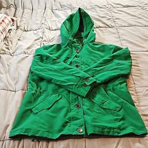 EUC Women's Lands' End Petite Hooded Rain Coat - Large (14/16)